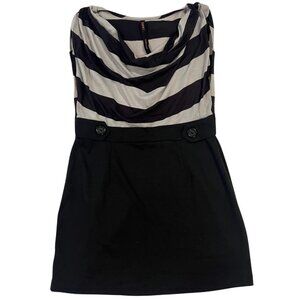 Like New Renee C. Cowl Neck Mixed Media Mini Dress Striped Parisian Chic Size L